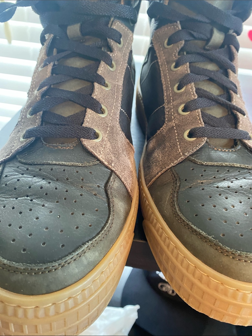 Off-White Men’s Olive and Gum High-Top Sneakers - Picture 5 of 8